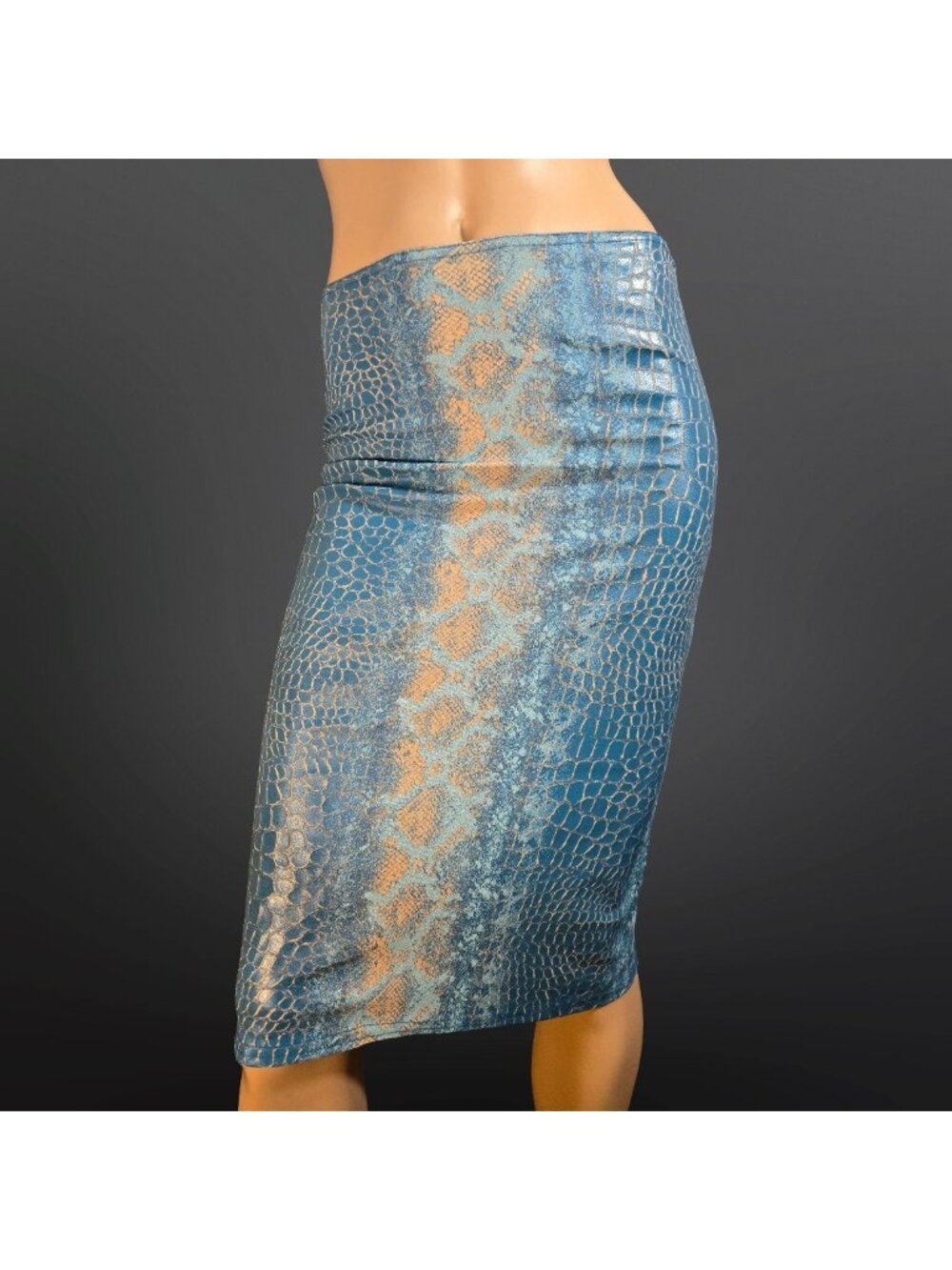 Vintage Morgan De Toi Blue Snake Print Pencil Skirt Faux Leather Sz S 90s Y2K